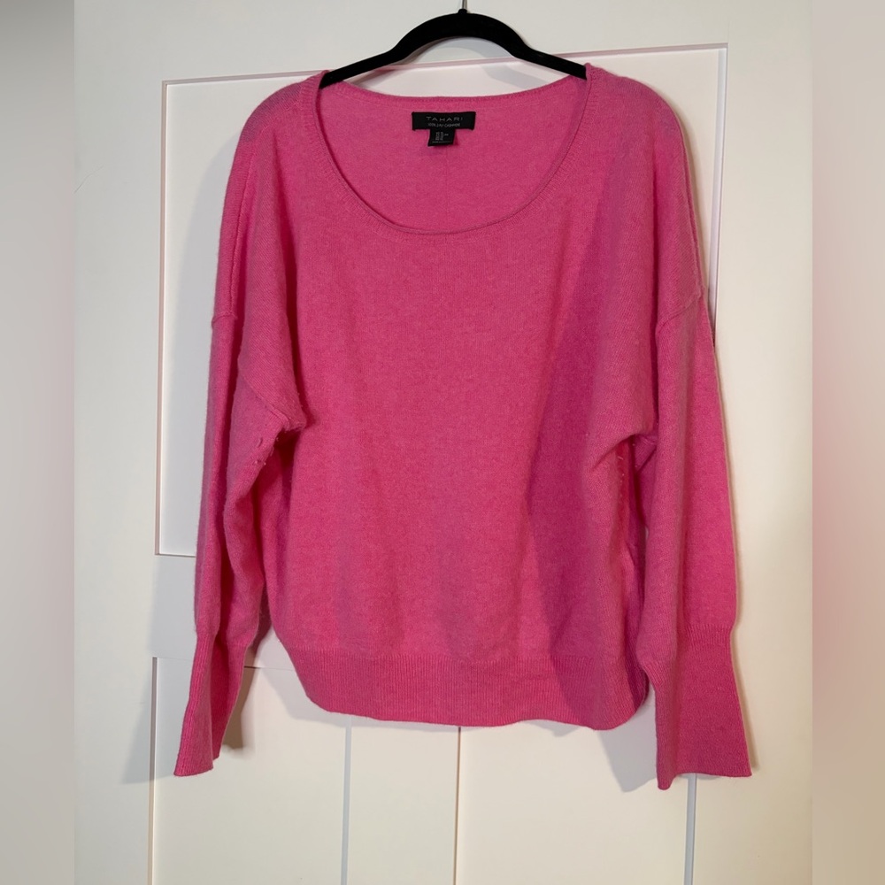 Tahari Hot Pink‎ 100% 2-Ply Cashmere Dolman Sleeve Scoop Neck Sweater XL